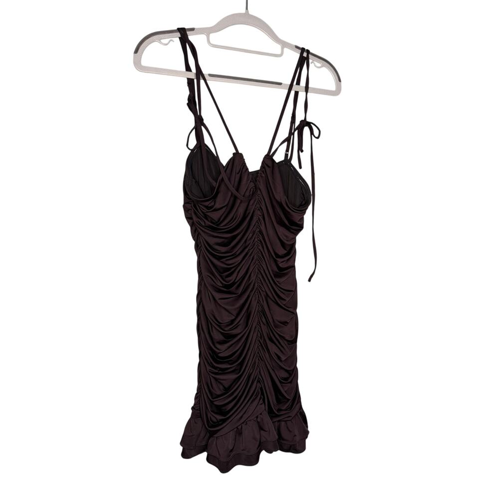 Lovers & Friends dark brown strappy slinky‎ drapey mini dress